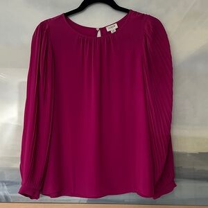 J. Crew Fuchsia Pleated Sleeve Blouse